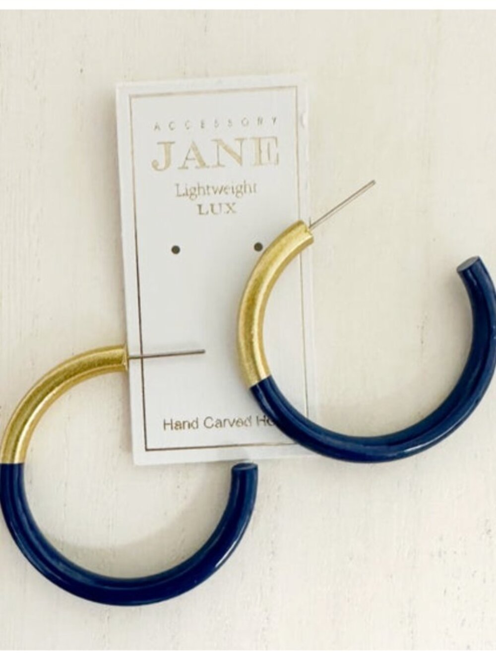 Accessory Jane Hand Carved Horn Hoops , Navy